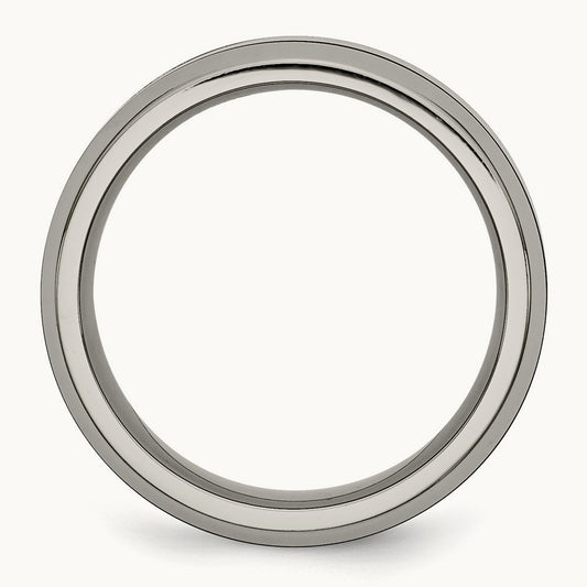 Polished with Black Ceramic Center Beveled Band — photo set