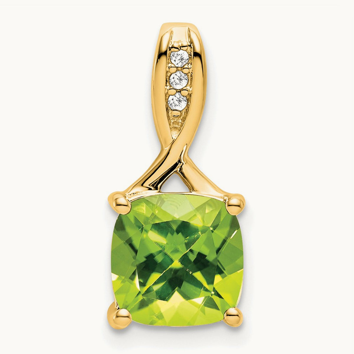 Cushion Peridot and Diamond Pendant — 14K Yellow Gold