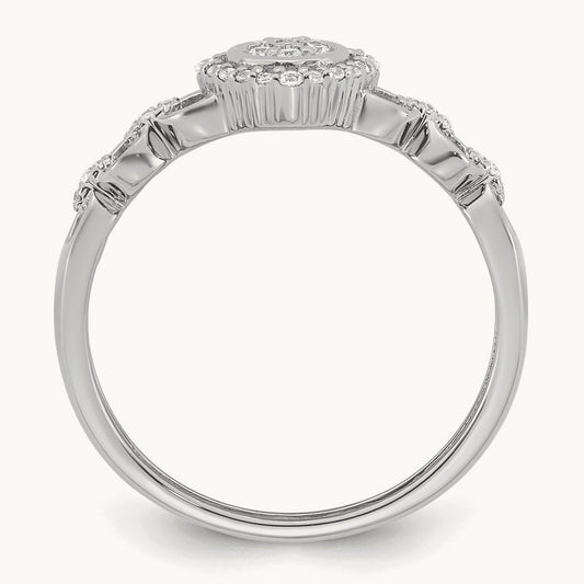 Complete Diamond Round Cluster Halo Engagement Ring — 14K White Gold
