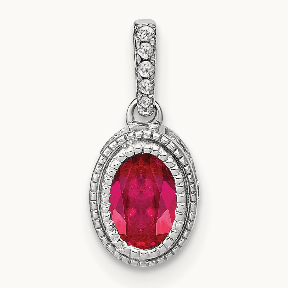 Oval Ruby and Diamond Pendant, 14K White Gold
