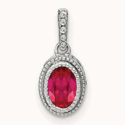 Oval Ruby and Diamond Pendant, 14K White Gold