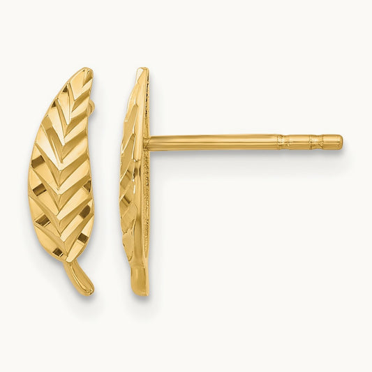Polished and Diamond-cut Leaf Post Earrings — 10K Yellow Gold