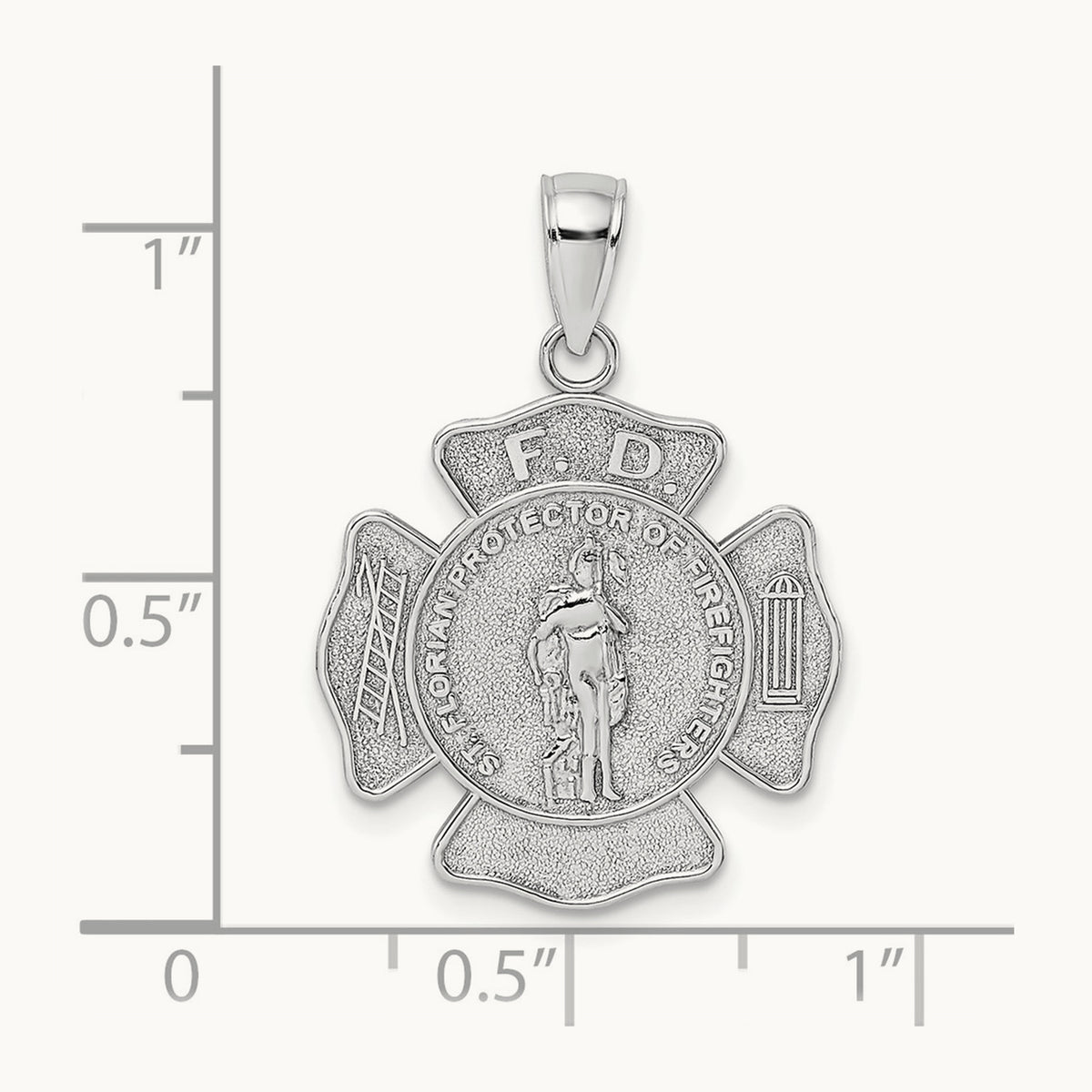 Fire Department FD St. Florian Badge Pendant — 14K White Gold