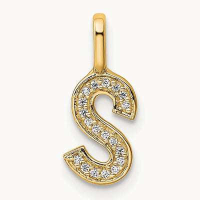 Diamond Letter S Initial Pendant, 14K Gold