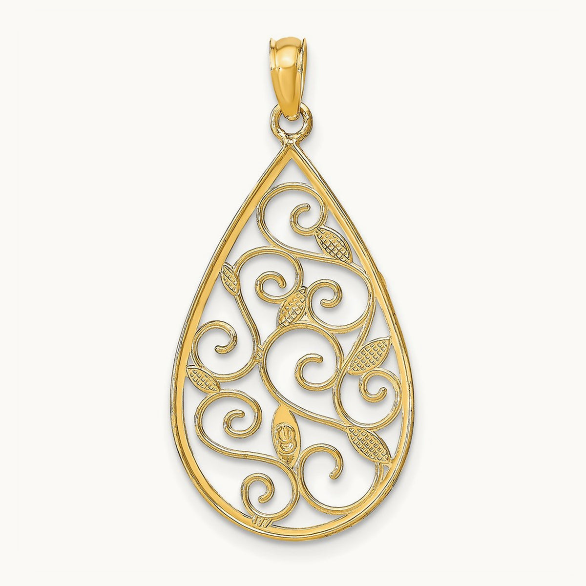 Beaded Filigree Diamond-cut Teardrop Charm with rhodium — 35mm