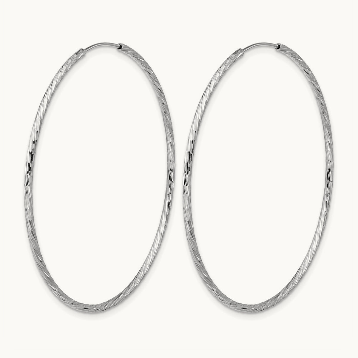 Rhodium-plated Diamond-cut Endless Hoop Earrings — 1.5mm
