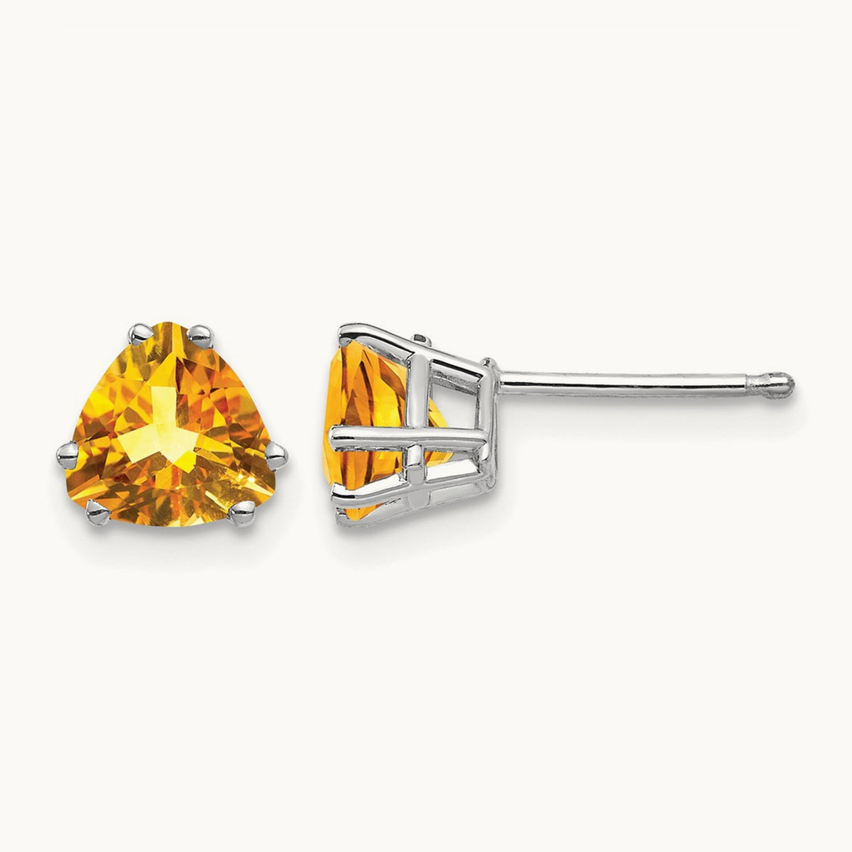 Citrine Trillion Stud Earrings, 14K White Gold
