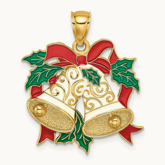 Enamel Holiday Bells and Holly Charm, 14K