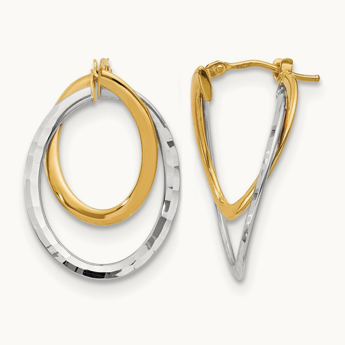 Polished Fancy Hoop Earrings, 14K with White Rhodium — Leslie's