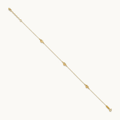 Puff Heart 9in Plus 1in ext. Anklet, 14K
