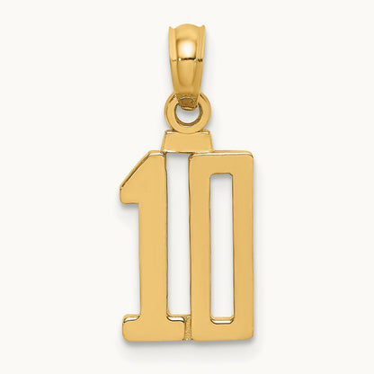 Polished Number 10 Pendant — 14K Yellow Gold