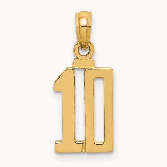 Polished Number 10 Pendant — 14K Yellow Gold