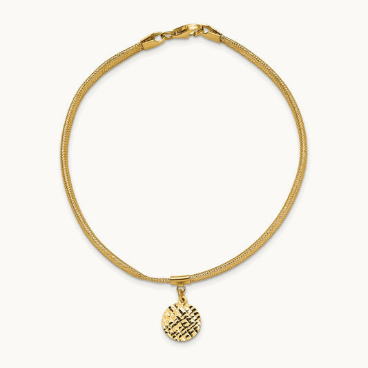 Polished Stretch/Mesh Diamond-cut Disc Bracelet, 14K — Leslie's