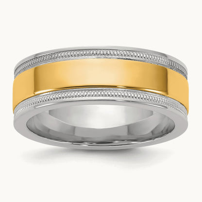 W/Y Milgrain Wedding Band, 7mm, 14K Two-tone