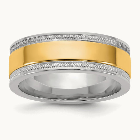 W/Y Milgrain Wedding Band, 7mm, 14K Two-tone