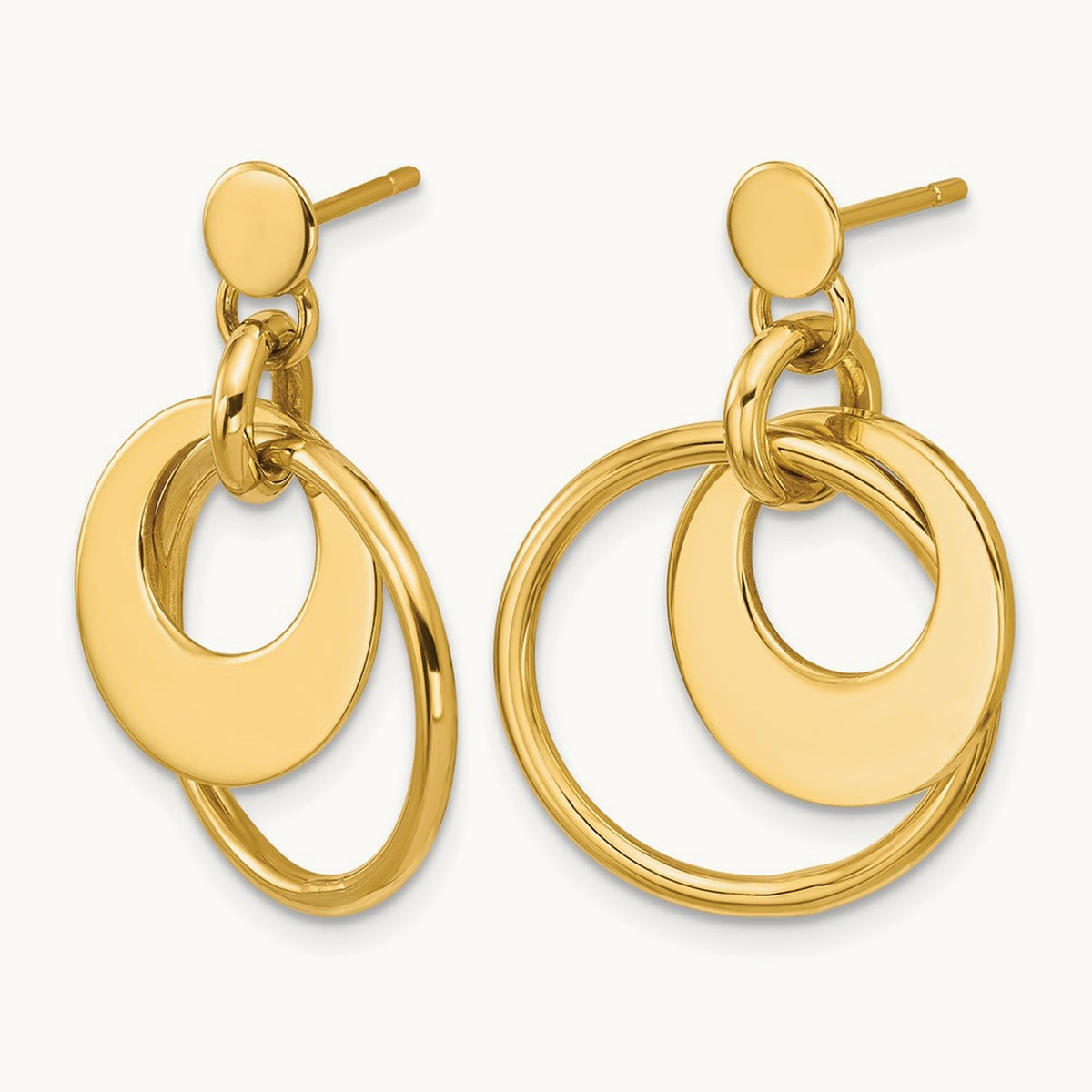 Polished Fancy Double Circle Post Dangle Earrings, 14K — Leslie's