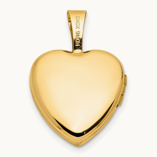 Polished and Satin Butterfly Heart Locket, 12mm, 14K