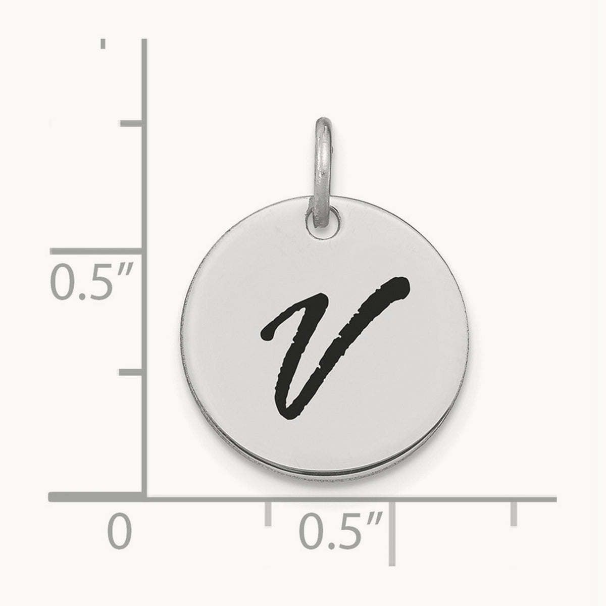 Polished Black Enamel Initial Disk Charm — 14K White Gold, V