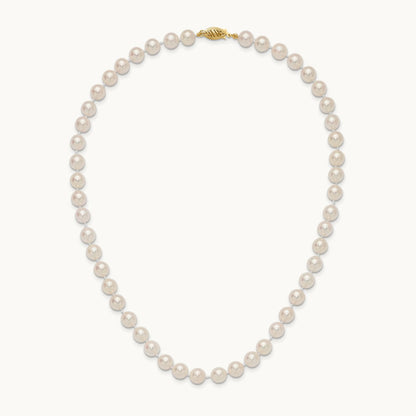 7- Round White Saltwater Akoya Cultured Pearl Necklace, 8mm, 14K