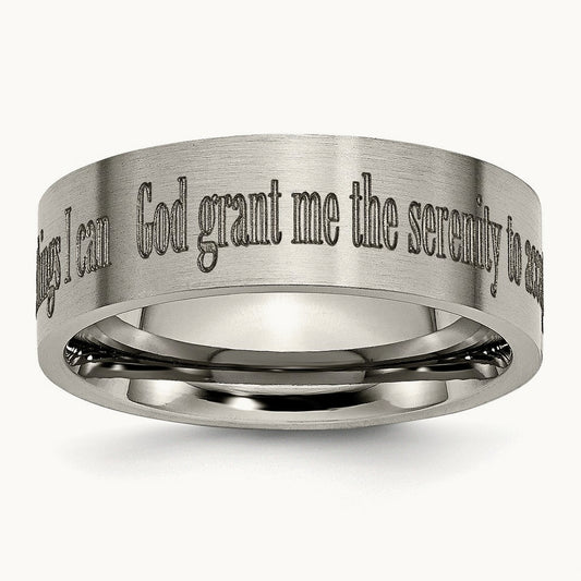 Brushed Serenity Prayer Laser Design Flat Band — photo set