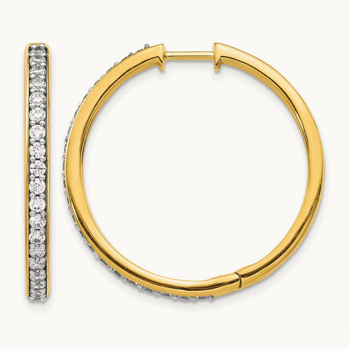 Diamond Hinged Hoop Earrings, 14K