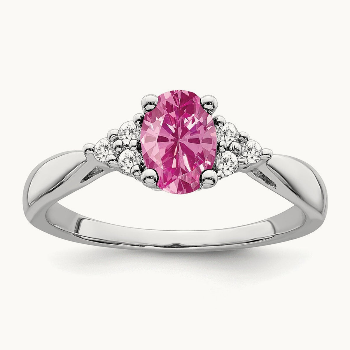 Created Pink Sapphire and Diamond Ring, 14K White Gold