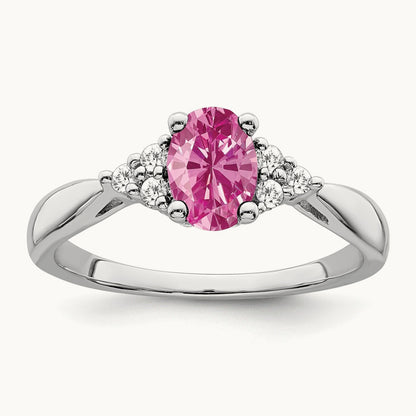 Created Pink Sapphire and Diamond Ring, 14K White Gold