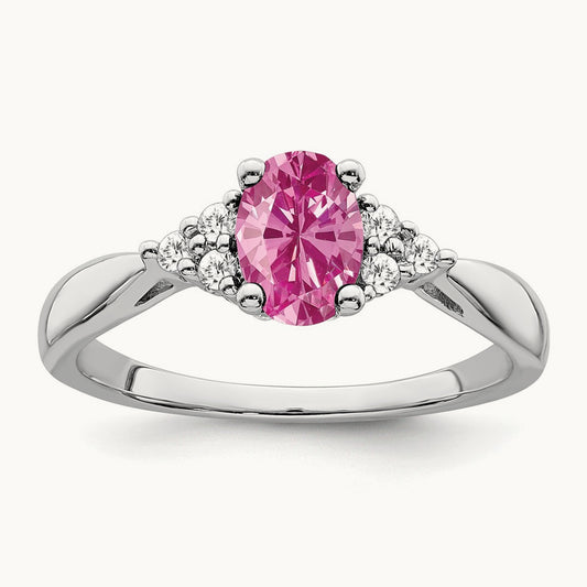 Created Pink Sapphire and Diamond Ring, 14K White Gold