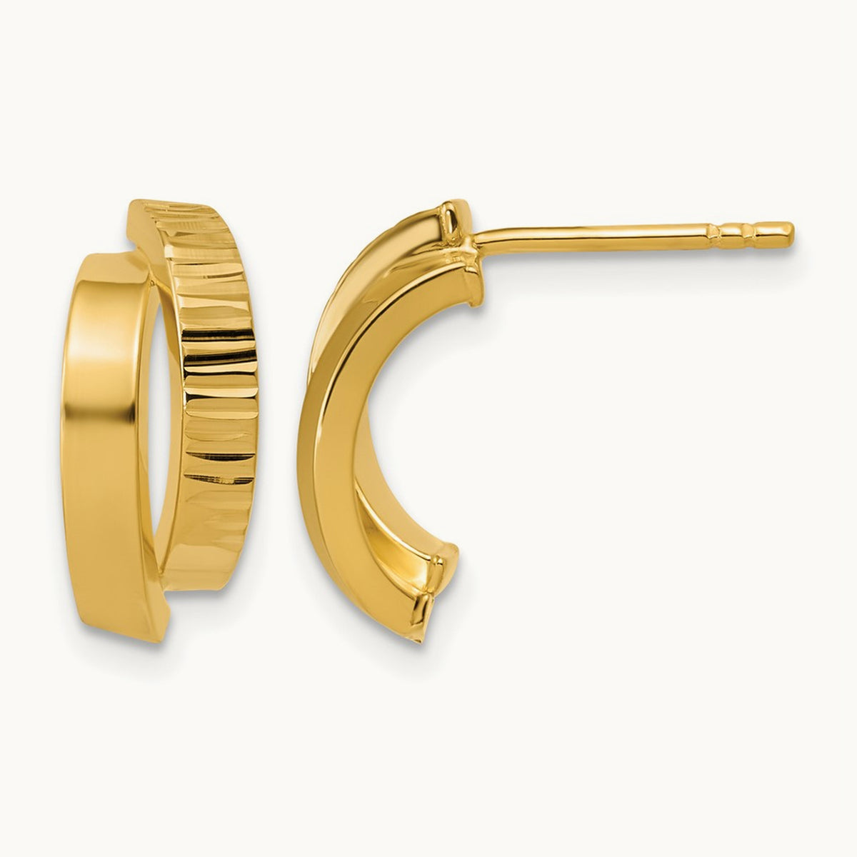 Polished and Diamond-cut crisscross J-Hoop Earrings, 14K — Leslie's
