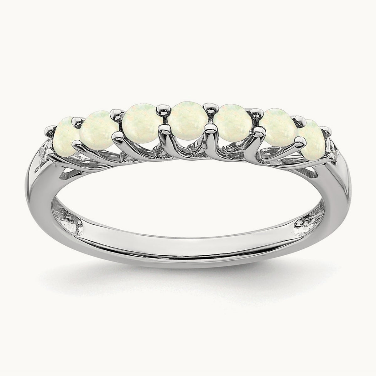 Created Opal and Lab-Grown Diamond 7-stone Ring — 14K White Gold