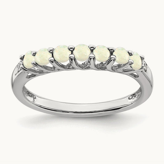 Created Opal and Lab-Grown Diamond 7-stone Ring — 14K White Gold