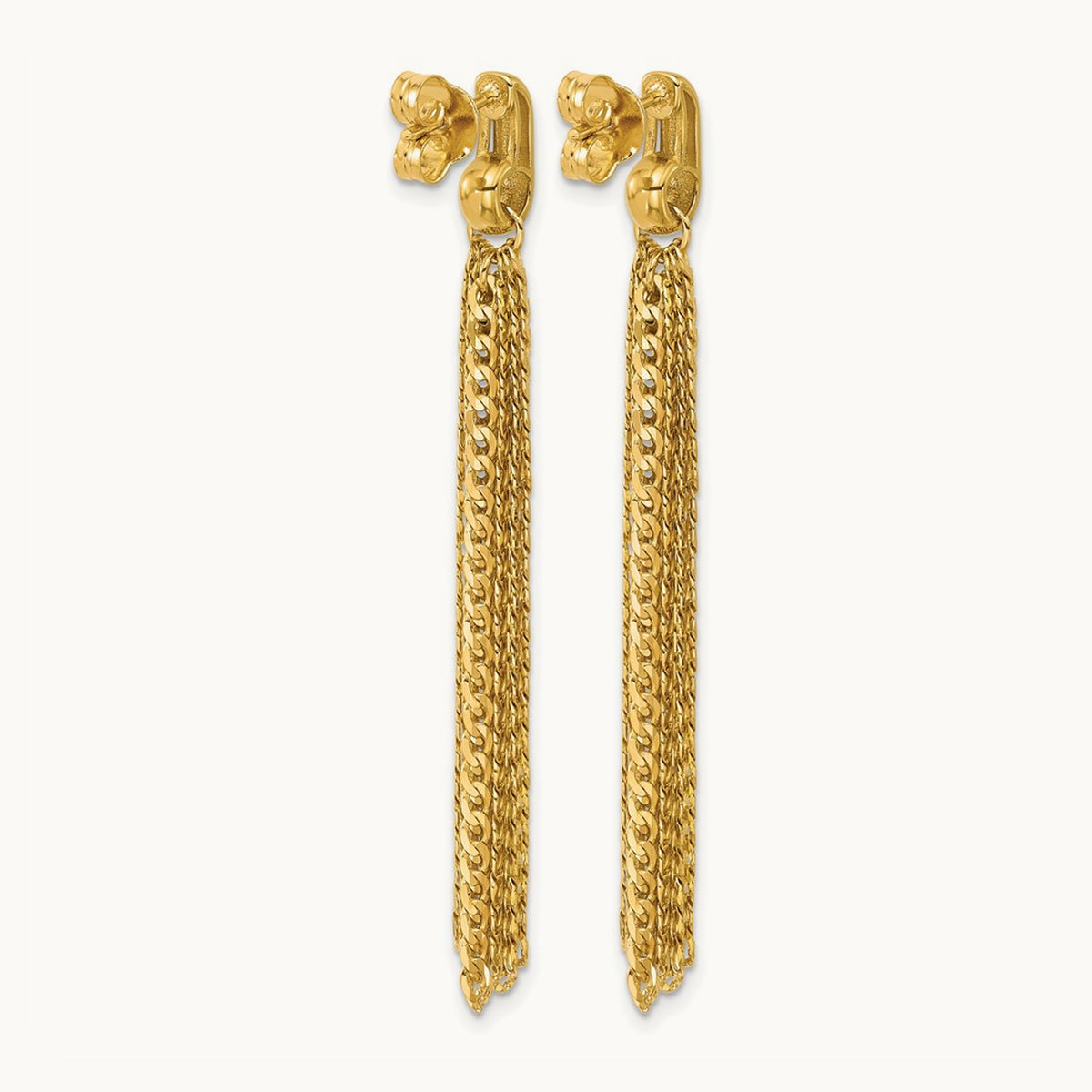 Polished Fancy Curb Link Tassel Post Dangle Earrings, 14K — Leslie's