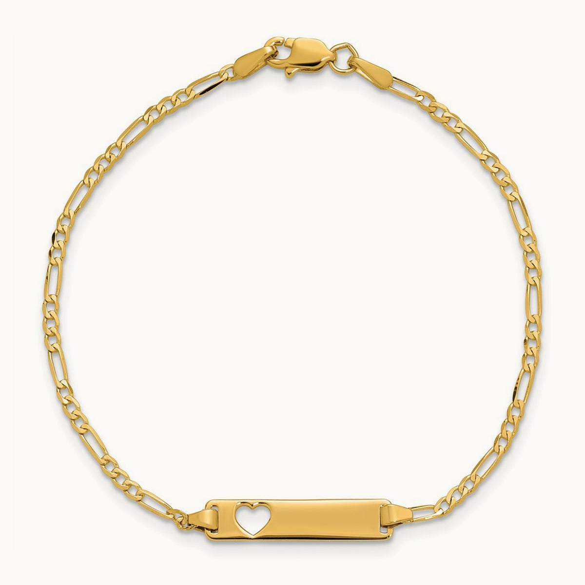 Cut-out Heart Figaro Link ID Bracelet, 14K