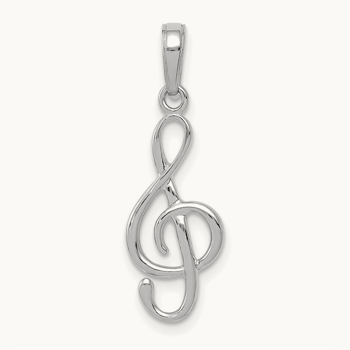 3-D Treble Clef Pendant — 14K White Gold