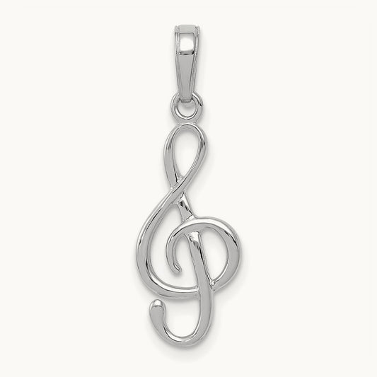 3-D Treble Clef Pendant — 14K White Gold
