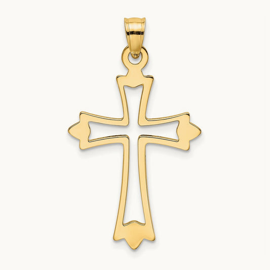 Polished and Cut-Out Cross Charm — 14K Yellow Gold