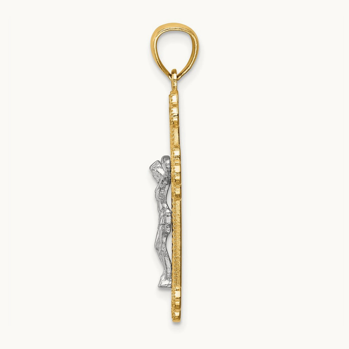 w/Rhodium Inri Budded Crucifix, 14K Two-tone