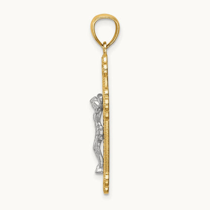 w/Rhodium Inri Budded Crucifix, 14K Two-tone