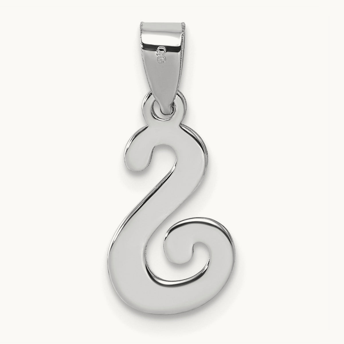 White Gold Script Letter S Initial Pendant, 14K White Gold