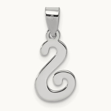 White Gold Script Letter S Initial Pendant, 14K White Gold