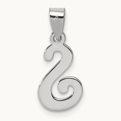 White Gold Script Letter S Initial Pendant, 14K White Gold