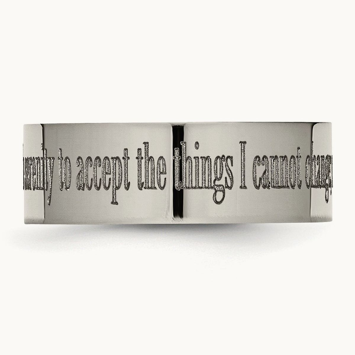 Polished Serenity Prayer Laser Design Flat Band — photo set