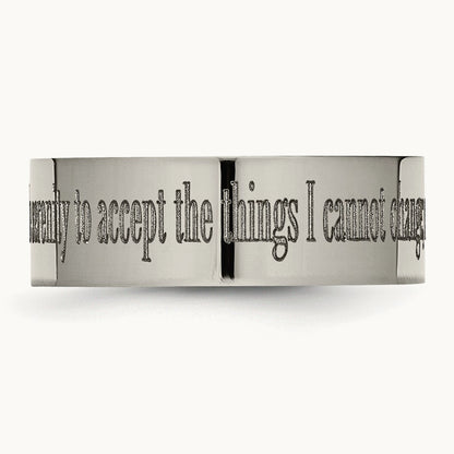Polished Serenity Prayer Laser Design Flat Band — photo set