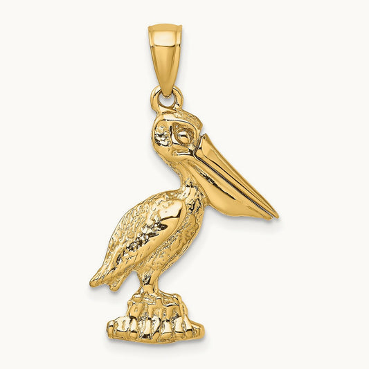 3-D Large Standing Pelican with Moveable Mouth Charm, 14K