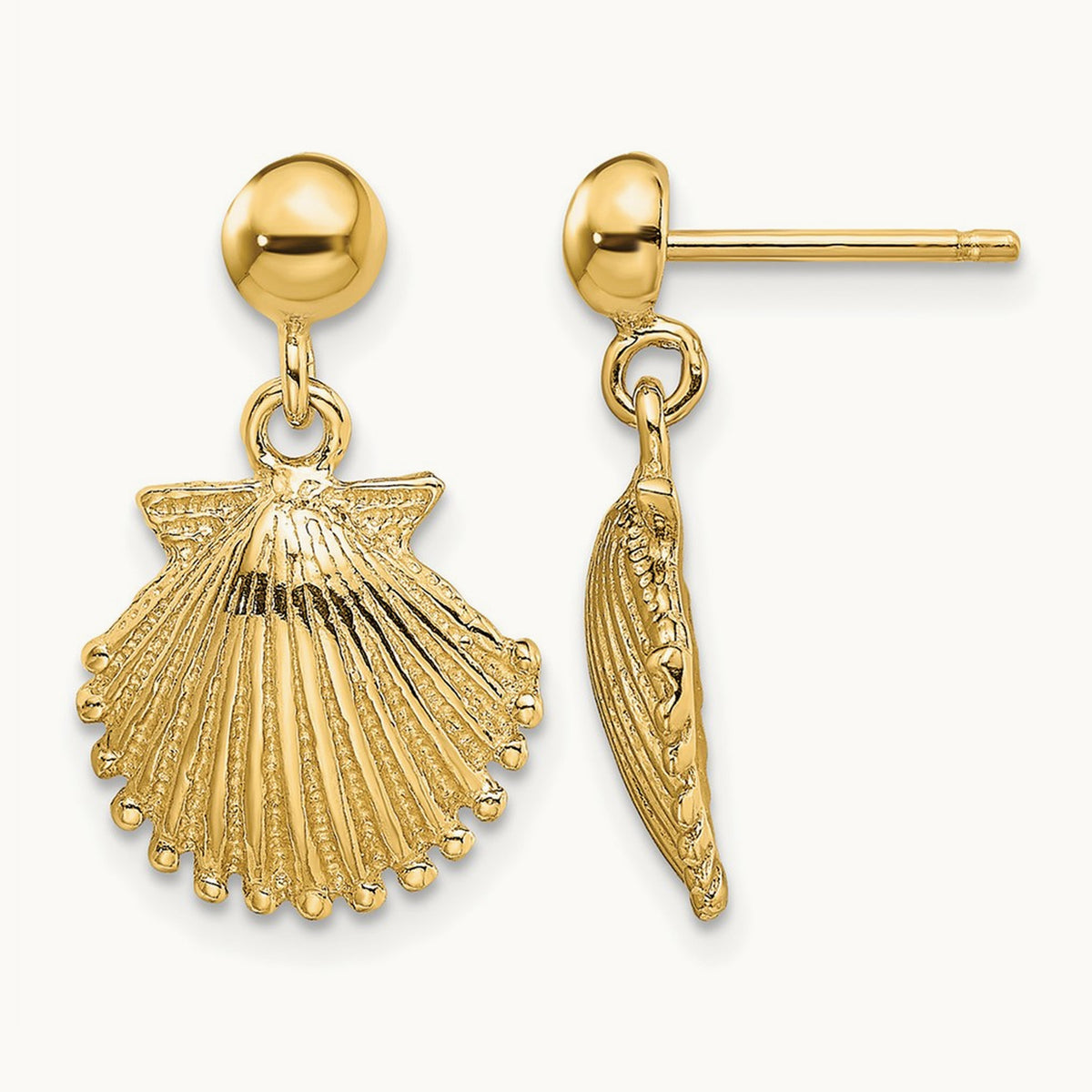 Polished Scallop Shell Dangle Earrings — 17.4mm