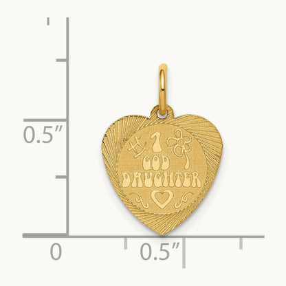 #1 GODDAUGHTER Heart Disc Charm, 14K