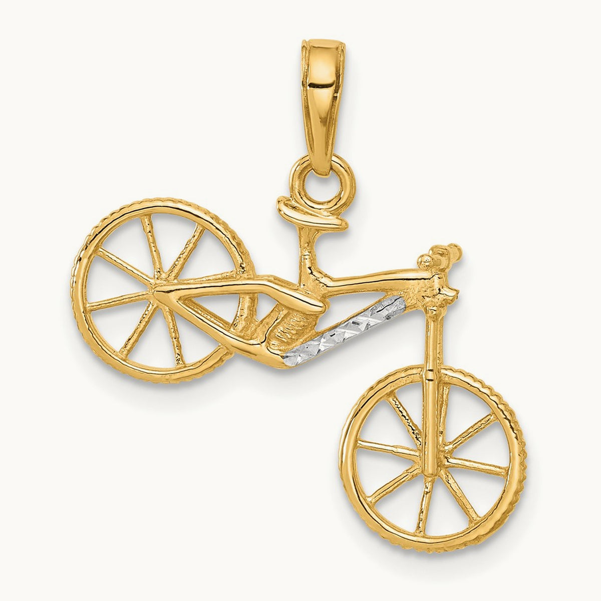 D/C 3D Bicycle Pendant, 14K with White Rhodium