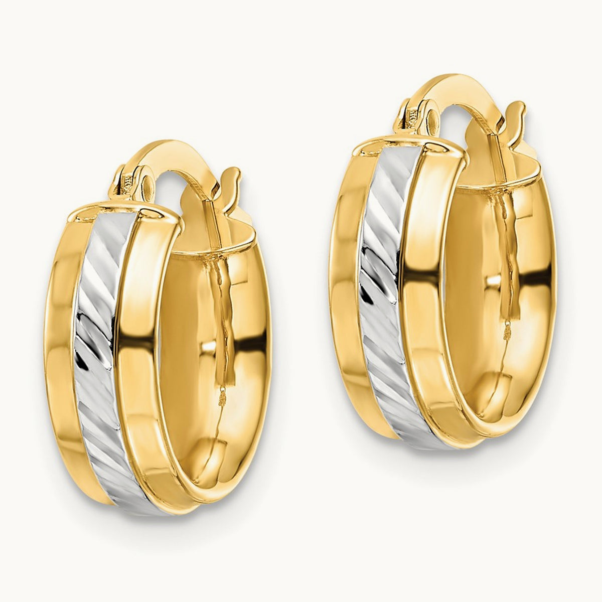 w/ White Rhodium Diamond-cut Hoop Earrings, 14K