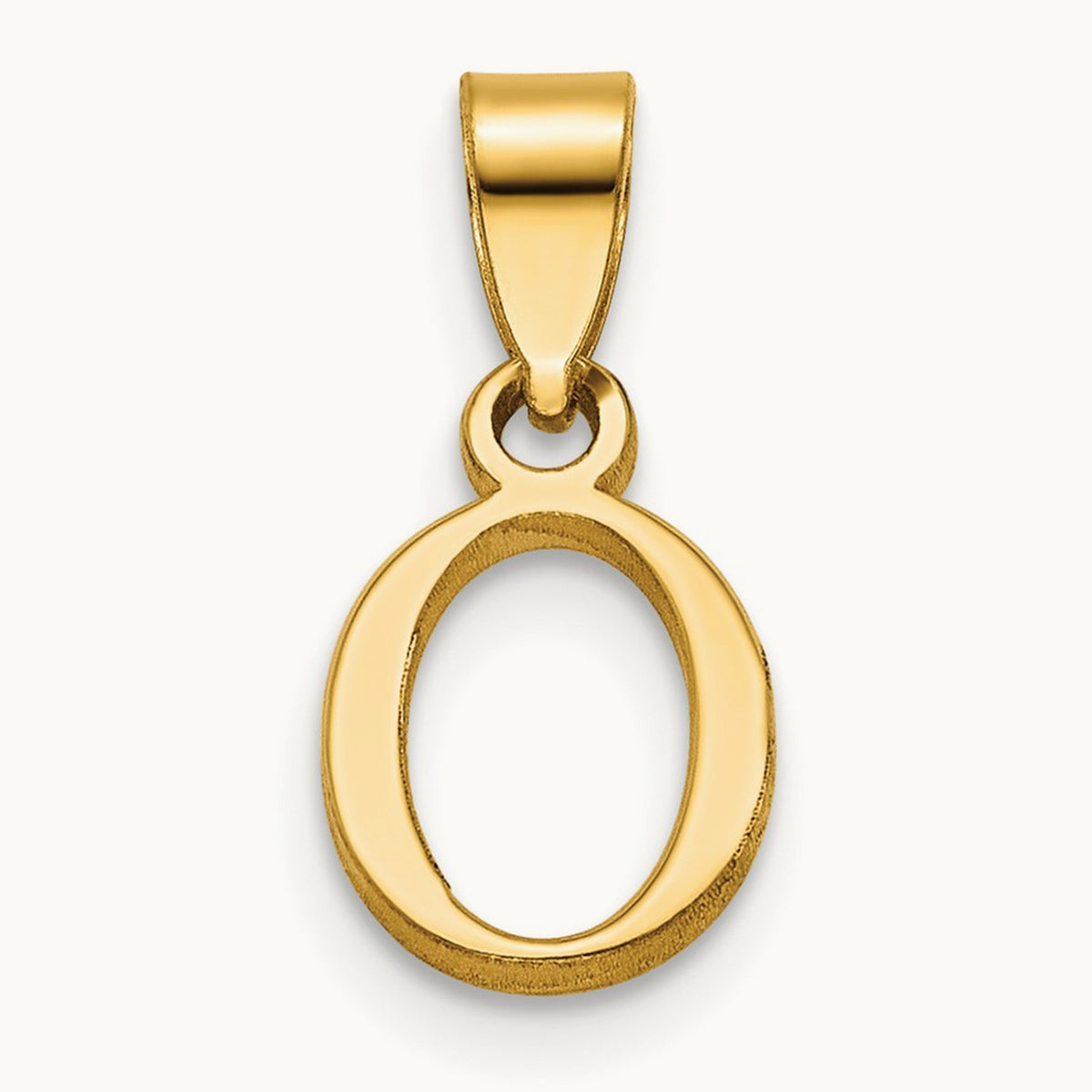 Polished Block Initial Pendant — 14K Yellow Gold, O
