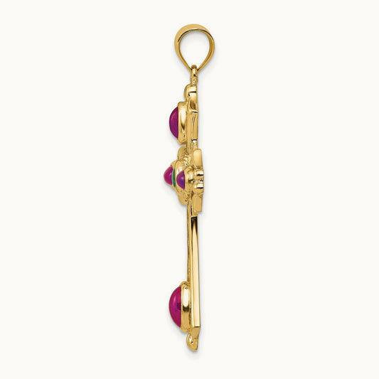 Ruby and Emerald Cabochon Cross Pendant, 14K